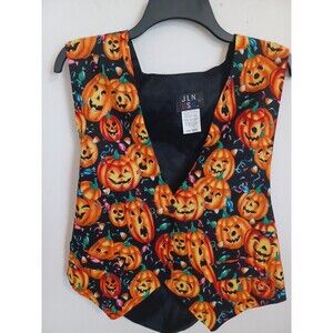 Vintage 90s JLN USA Halloween Novelty Vest Large Pumpkin Jack O Lantern Tuxedo